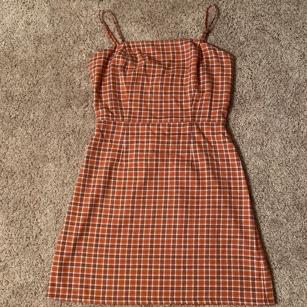 Aeropastle Orange plaid mini dress
